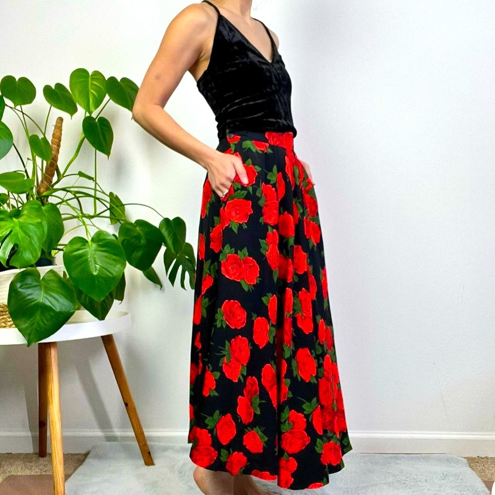 Made in USA, vintage rose print maxi skirt with pockets. NEIMAN MARCUS
